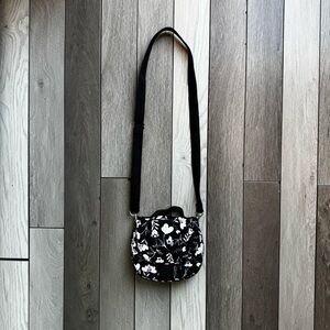 LeSportsac Black Crossbody Bag With Heart Pattern Floral | Like New